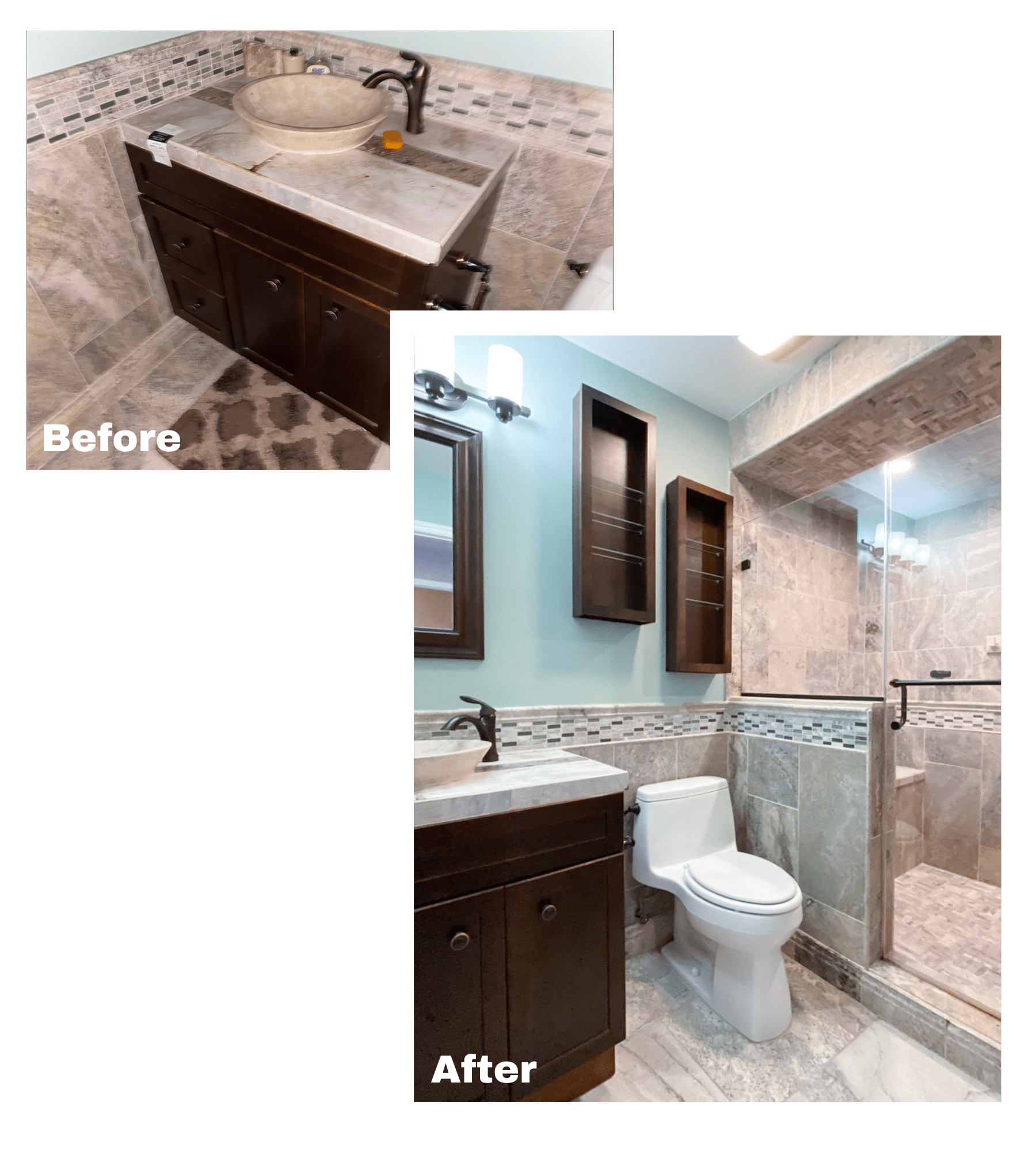 Before and after of a bathroom of a home we bought fast in Trenton, NJ