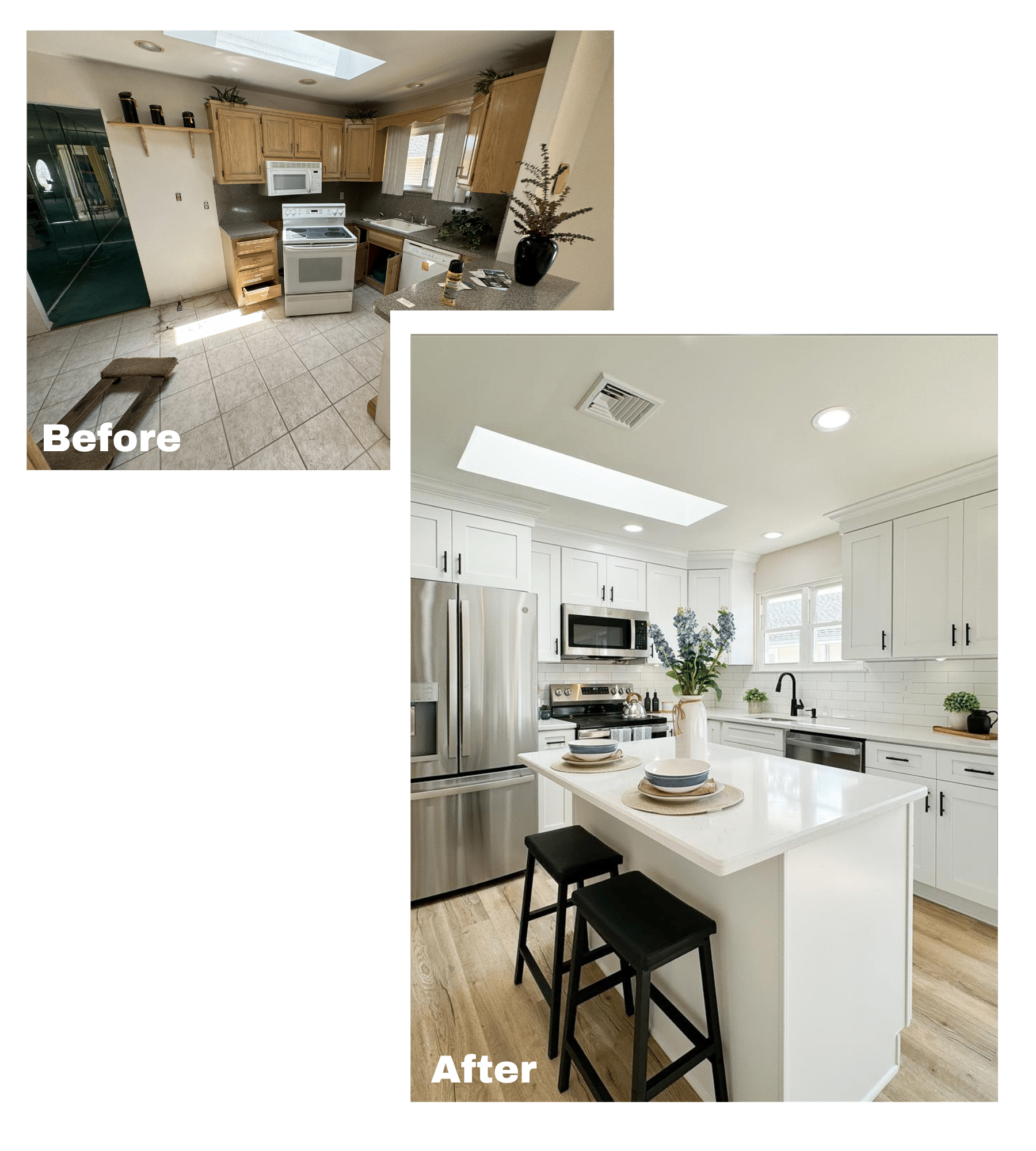 Before and after of a kitchen of a home we bought fast in Cherry Hill