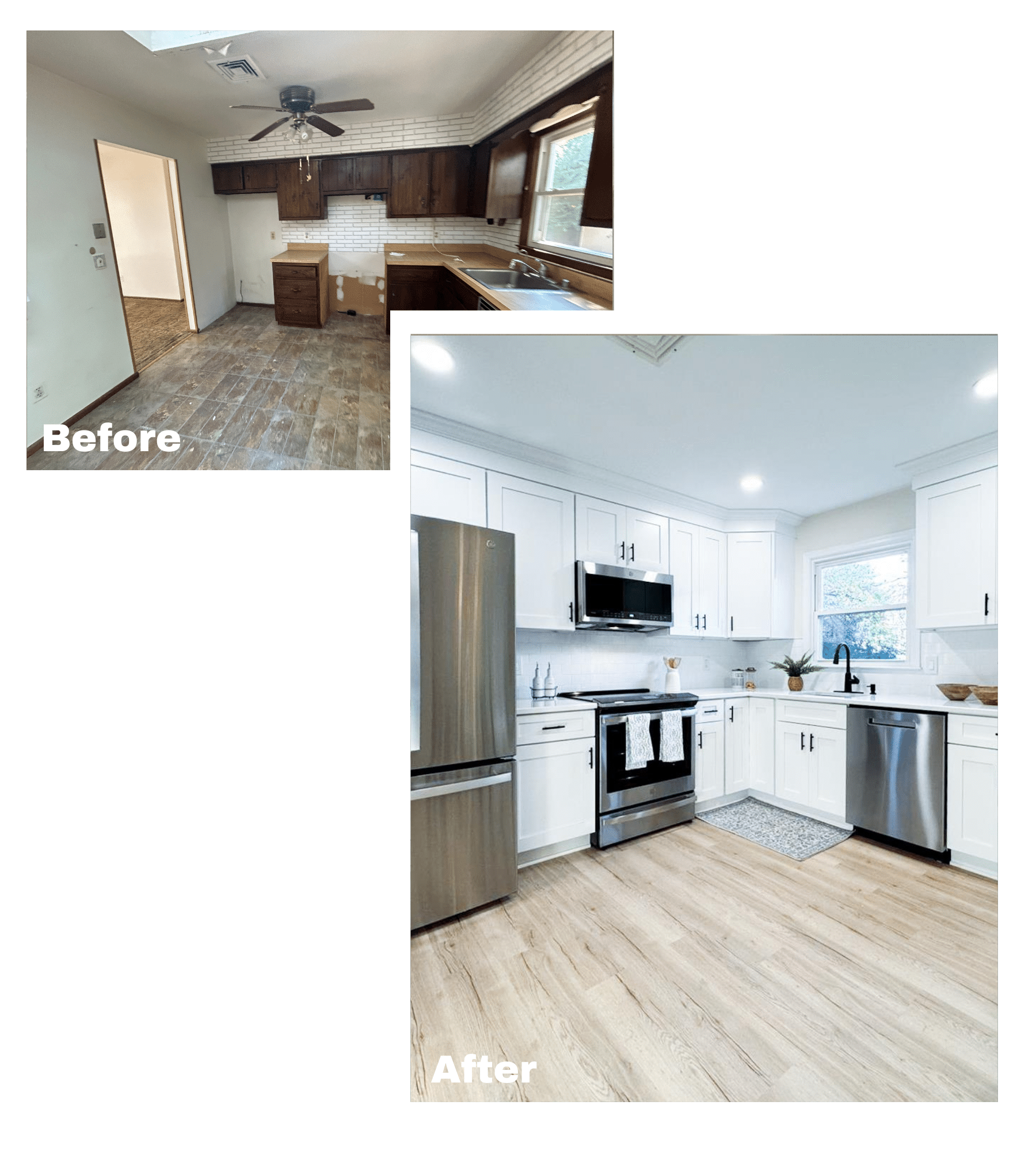 Before and after of a kitchen of a home we bought fast in Maplewood