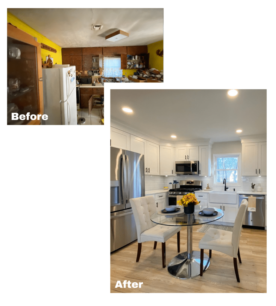 Before and after of a kitchen of a home we bought fast in Mercer County