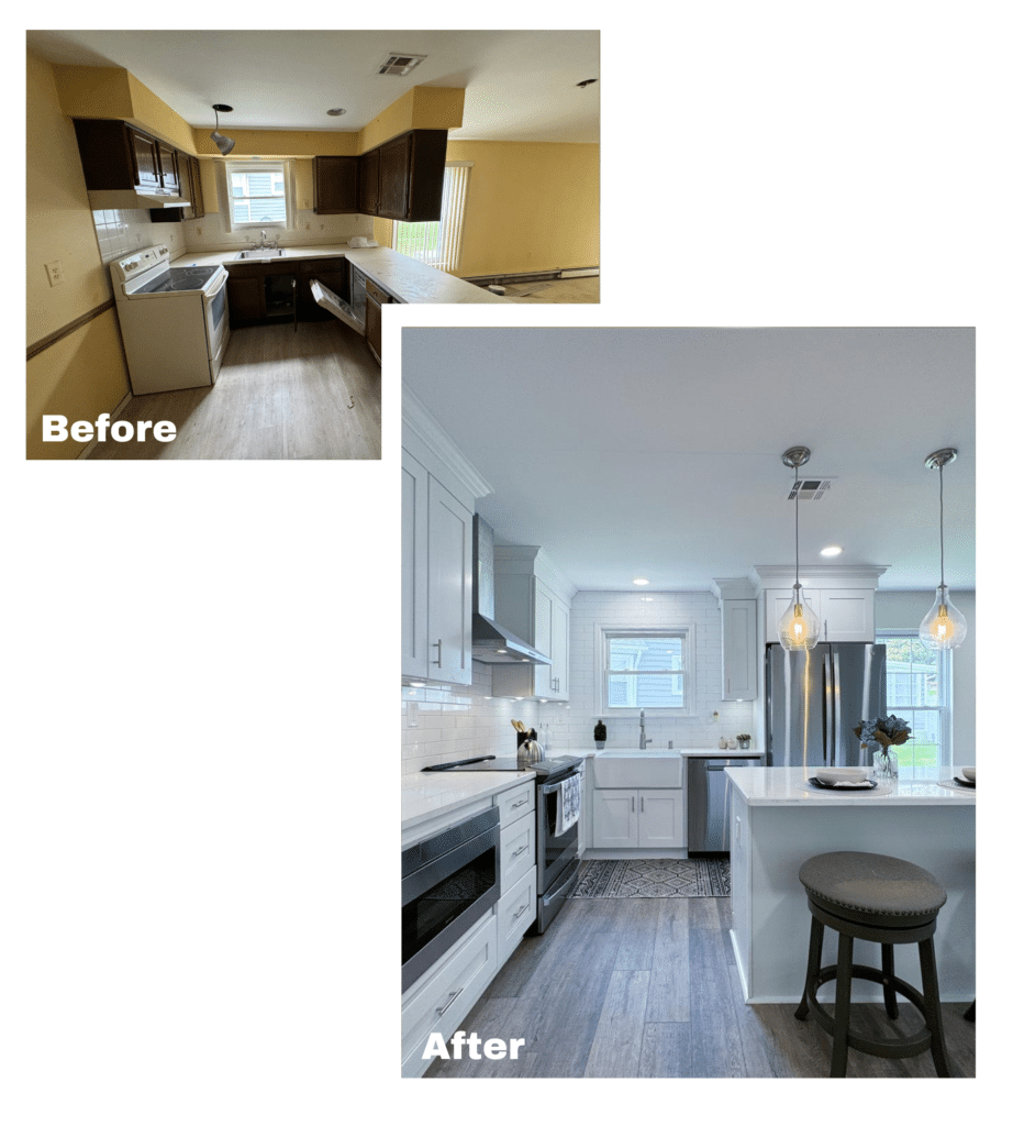Before and after of a kitchen of a home we bought fast in Glassboro