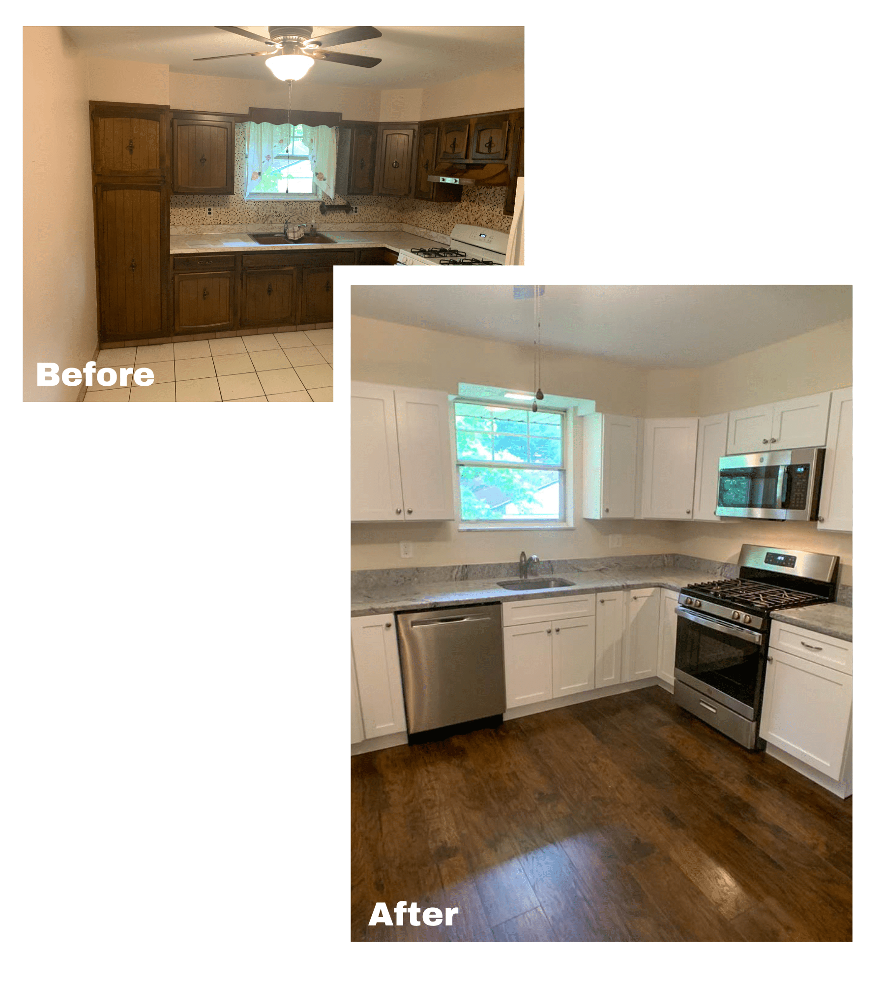 Before and after of a kitchen of a home we bought fast in Burlington